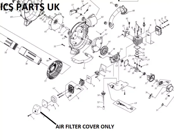 COBRA BV26C BLOWER VAC AIR FILTER COVER CO1E34F-7B-1