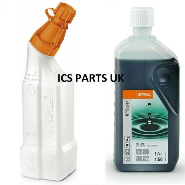 Stihl 1lt HP Super Green 2 stroke 0il & 1 lt Stihl Mixing Bottle 00008819411